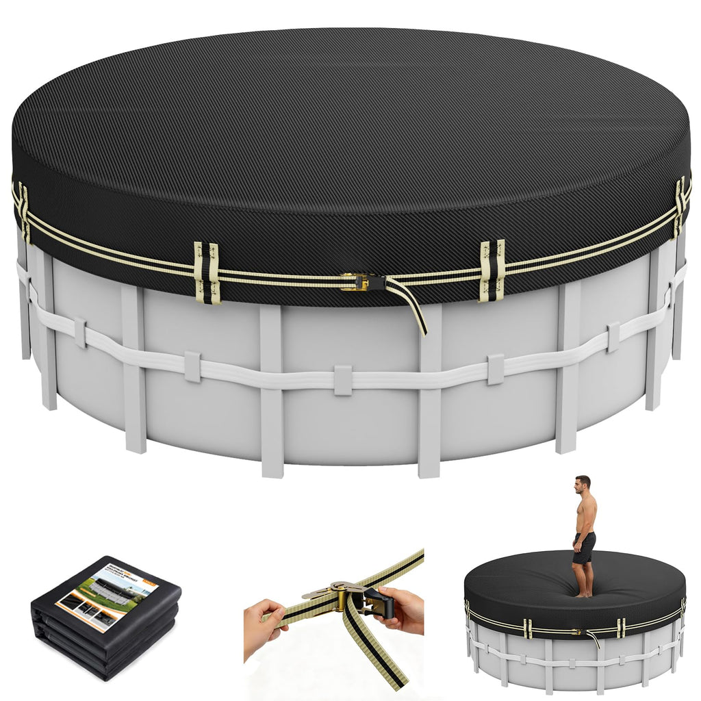 ZhenXingCheng 8 FT Round Pool Covers for Above Ground Pools, 500D Pool Solar Cover with Fast Tightening Ratchet, Stock Pool Tank Cover Ideal for Waterproof Dustproof Windproof
