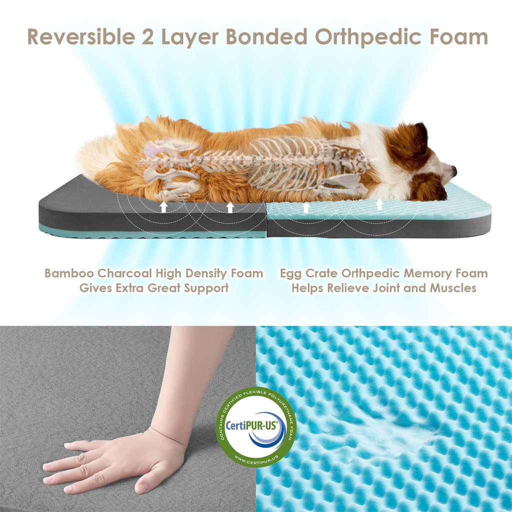 EHEYCIGA Foldable Human Dog Bed, 72"x44"x11" Orthopedic Memory Foam Human Sized Dog Bed, Waterproof Pet Bed for People, Faux Fur Pet Couch for Adult with Non-Slip Bottom, Grey