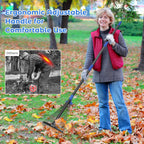 Adjustable Garden Rake for Leaves-Heavy Duty Metal Rake with 8-17" Expandable Head,Long Handle Lawn & Yard for Grass, Shrubs,Flower Beds,Camping,Outdoor Cleaning, Women & Kids