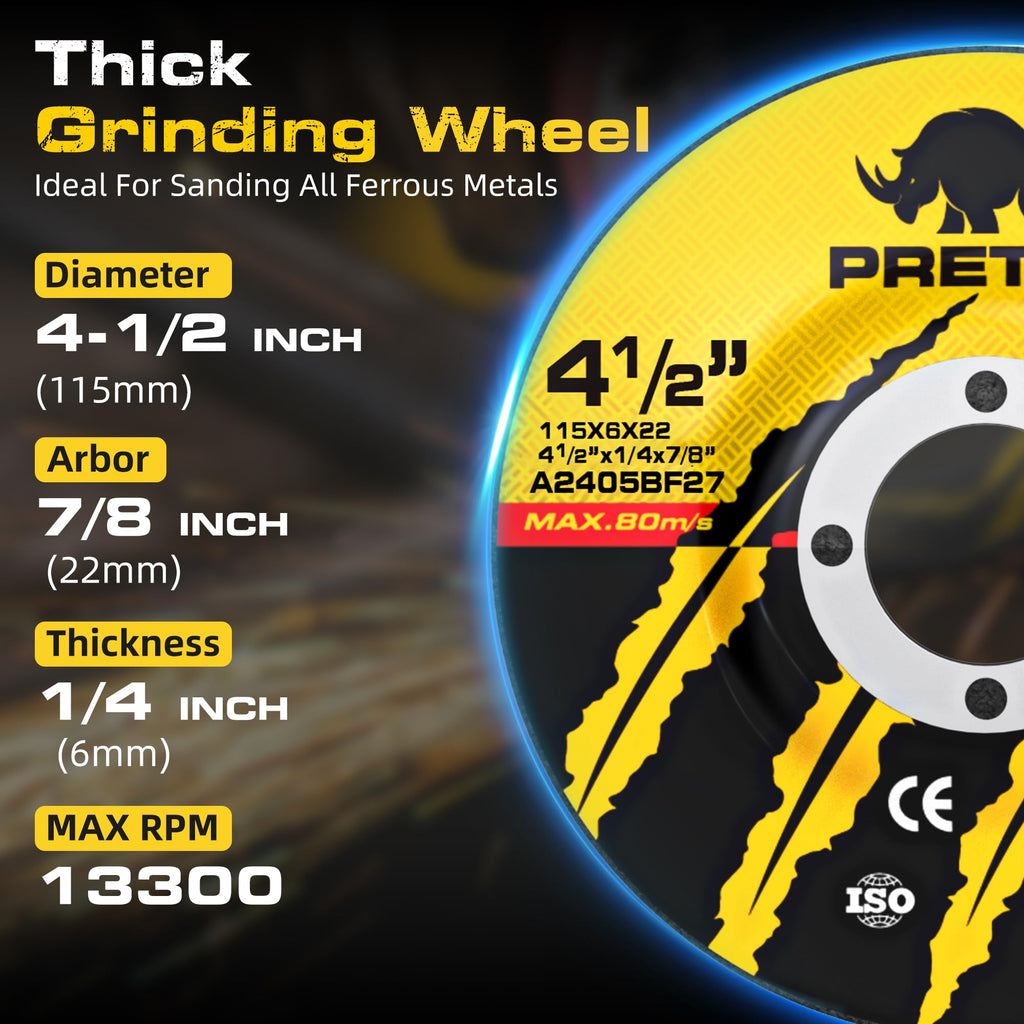 PRETEC Grinding & Cutting Wheels 4 1/2 inch Set,Angle Grinder Wheel Set,Cut Off Wheels 8 PCS,Grinding Wheel,4.5” Flap Discs for Angle Grinder for Cutting Grinding 8+1+1 PC
