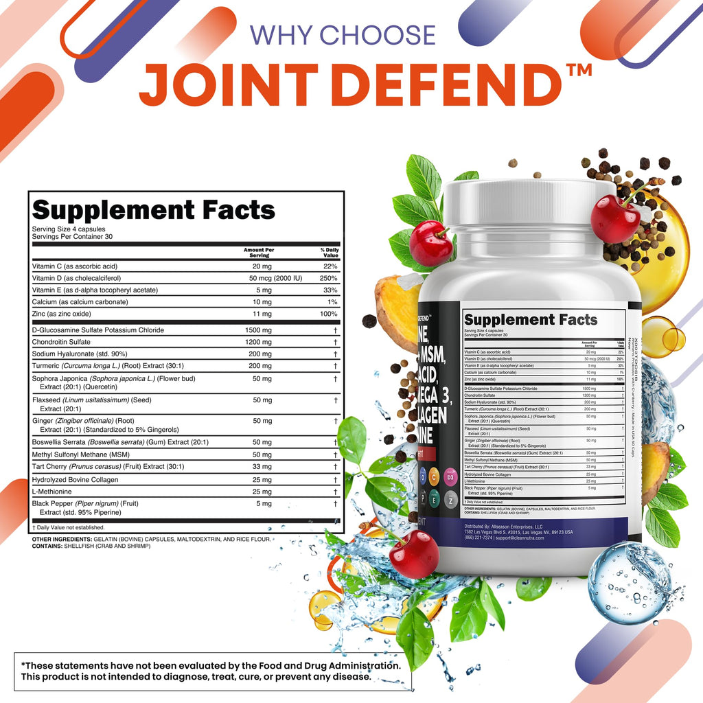 Clean Nutraceuticals Glucosamine Chondroitin MSM 1500mg with Turmeric Curcumin, Collagen, Hyaluronic Acid, Omega 3 – Joint Health Supplement for Men & Women (120 Count (Pack of 2))