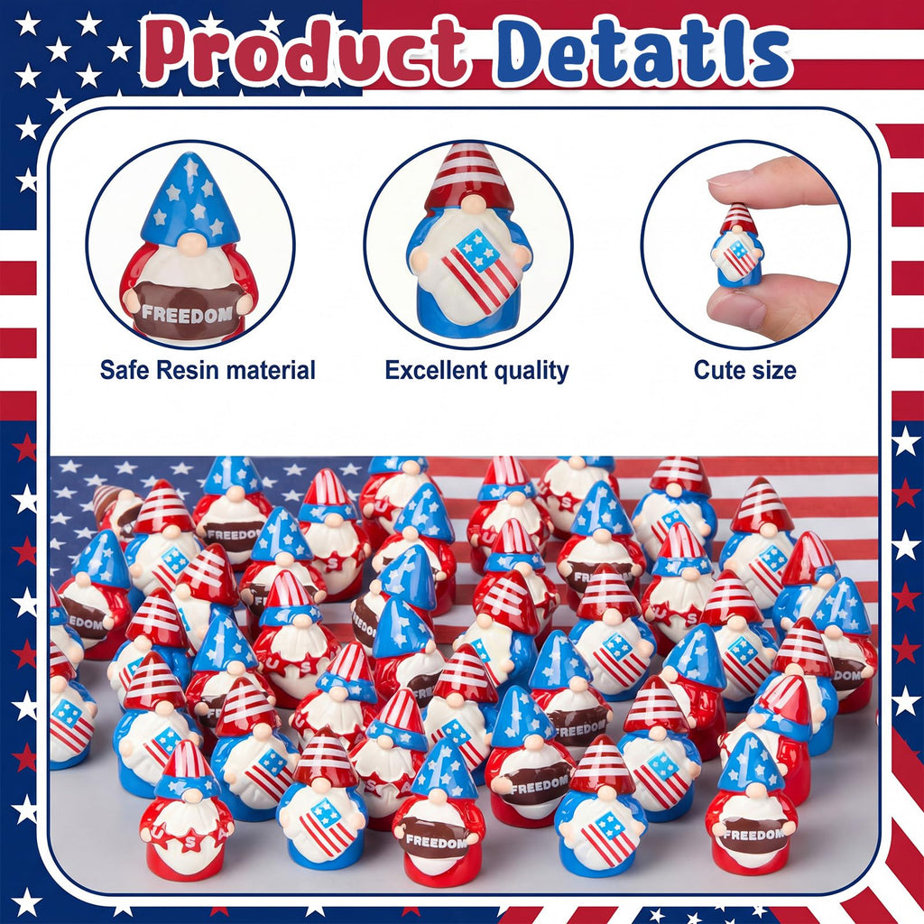 Geelin 60 Pcs Patriotic Gnomes Figurines Mini Red White Blue Gnomes Resin Ornament, Tiny Gnome Table Centerpieces Decorations for 250th Anniversary Independence Day Decor USA Party Favors