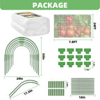 U0U Garden Mesh Netting Kit,7.8 x 24 Ft Plant Netting with Hoops,Bird Net for Garden with 6 Sets Garden Hoops & 18 Clips,Garden Net Bed Cover for Plants Birds Animals Protection (White)