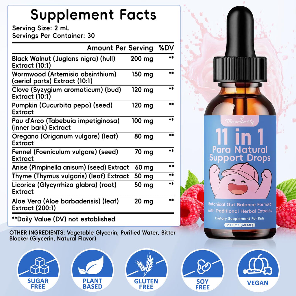 Theronika Aly Parasite Cleanse for Humans & Kids – Advanced Herbal Blend with Black Walnut, Wormwood, Clove, Digestive & Gut Balance Support, Alcohol-Free Liquid Drops, 30 Servings