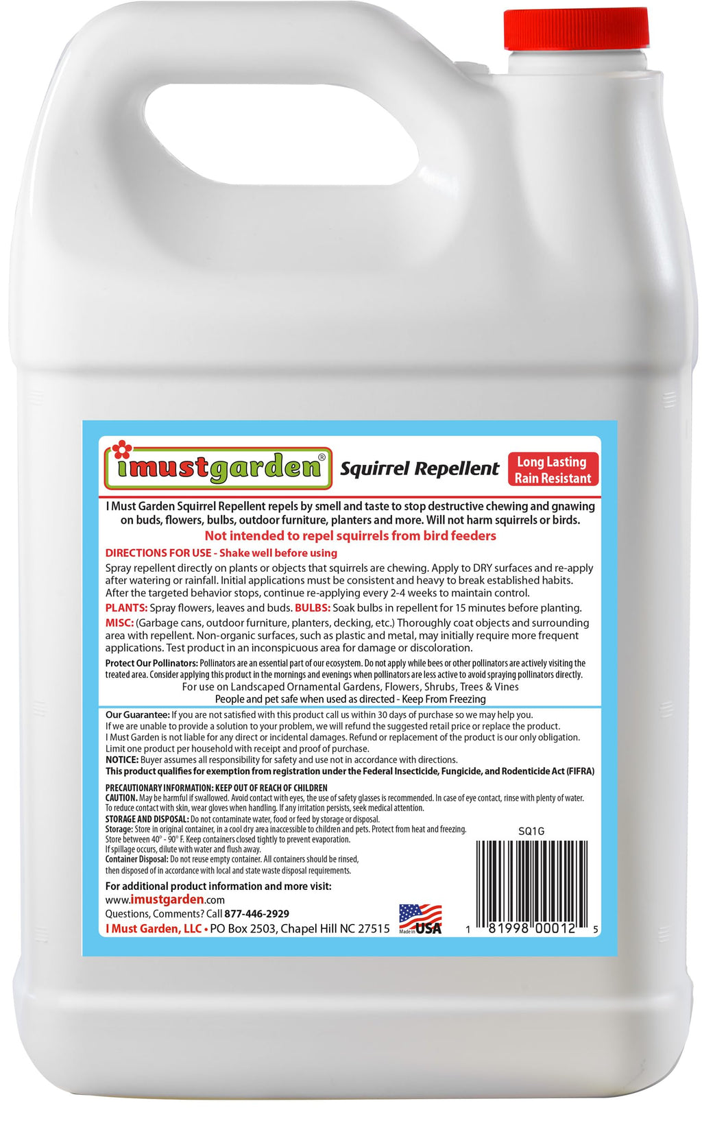 I Must Garden Squirrel Repellent: Protects Vehicles, Plants, Decking, & Furniture – Works on Chipmunks – 1 Gallon Ready to Use Refill