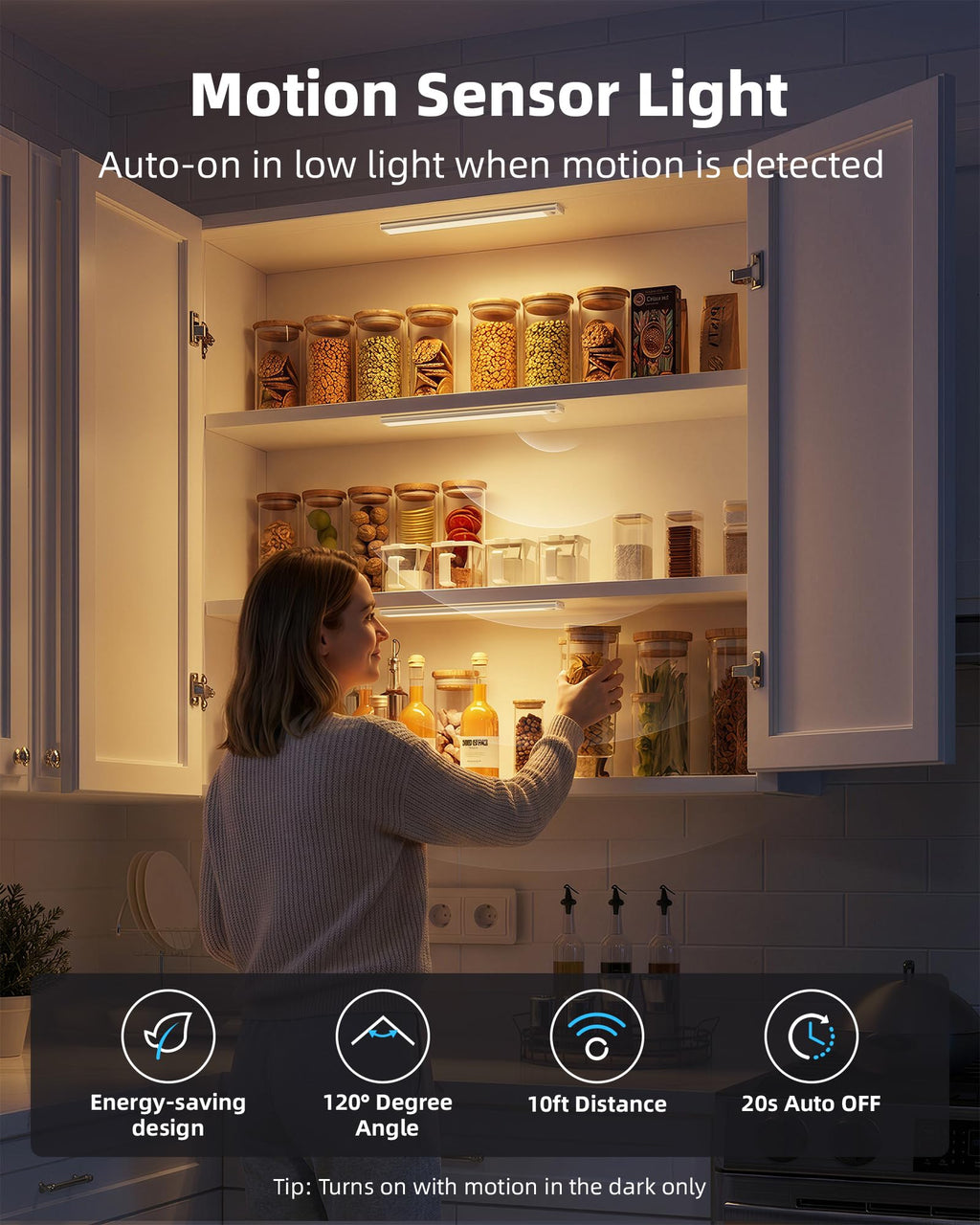 AMETHEUS 6-Pack Under Cabinet Lighting Wireless, LED Motion Sensor Light Indoor, Rechargeable Closet Lights Battery Operated, Dimmable & 3 Color Temps, Under Counter Lights for Kitchen, Stairs(14inch)