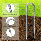 Rebar-Stakes-12-Inch-Galvanized, U Hook Trampoline Stakes 10 Pack Ground Anchors Tent Stakes Heavy Duty for Plants Anti-Rust Landscape Fabric Stakes Artificial Turf