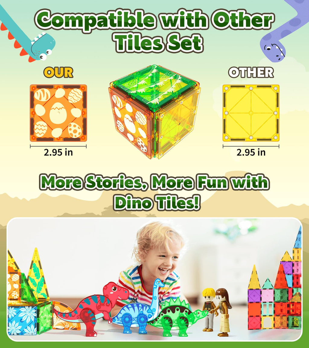 Asago Magnetic Tiles Dinosaurs Magnet Building Blocks Toys for Kids Ages 3-5 4-8 8-12 Creative Animals Educational Stack Tile Construction for Boys Girls Toddlers 5-7 Year Old to STEM Learning