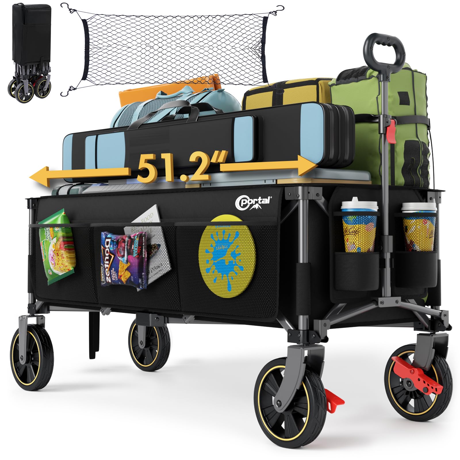 Portal 51.2" Long Wagon Carts Foldable with Brakes,Heavy Duty Utility Cart