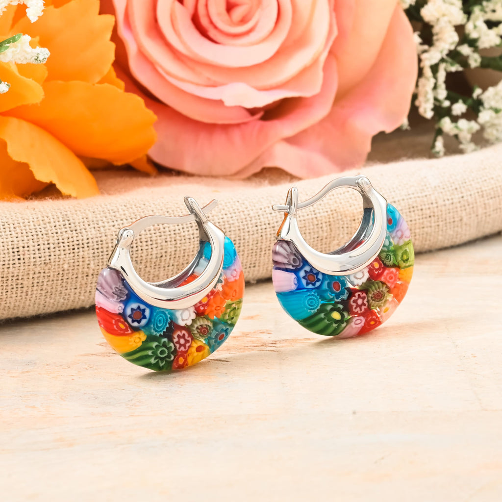 Shop LC Murano Style Glass Hoop Earrings for Women - Multicolor