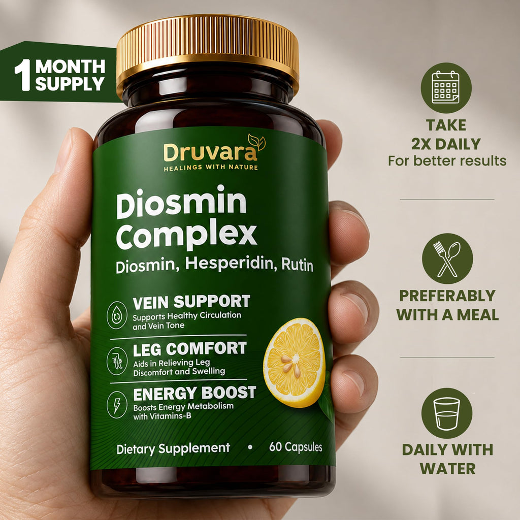 Druvara Diosmin Hesperidin with Rutin & B Vitamins | Vein Support Supplement for Leg Comfort, Healthy Circulation, Vein Strength & Improved Mobility - 60 Capsules