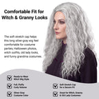 Witch Wig Old Lady Wig Women Long Grey Curly Costume Cosplay Wig