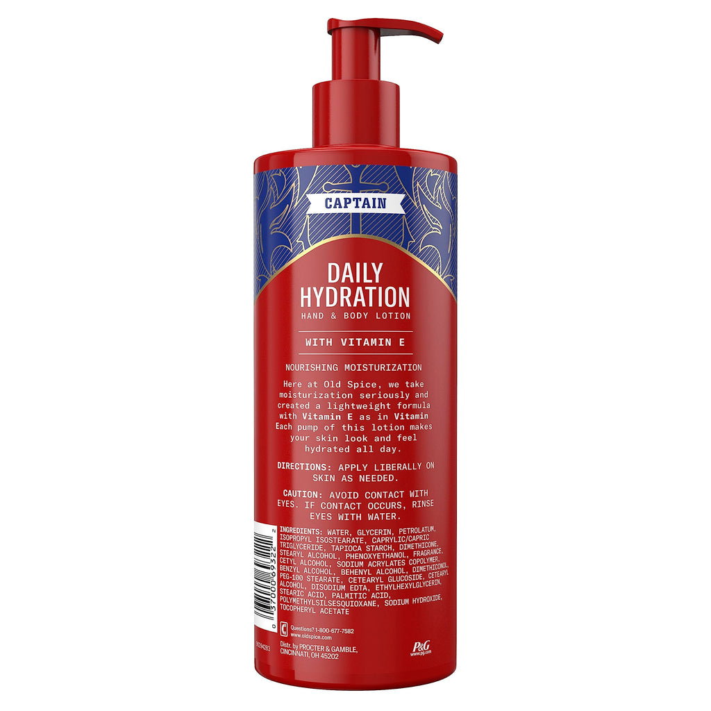 Old Spice Hand & Body Lotion for Men, Daily Hydration, 24/7 Hydration, 24/7 Replenishing Rich Moisture for Dry Skin, Lightweight Formula, Captain with Vitamin E Scent, 16 fl (Pack of 4)