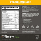 MTN OPS Hydrate Low Sugar Electrolyte Powder Drink Mix with 1g D-Ribose Sugar, Naturally Sweetened with Monk Fruit, On-The-Go Packs, 20 Stick Packs, Peach Lemonade