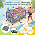 Extra Large Swimming Pool Storage Organizer Upgraded 280-Gallon Rolling Bin with Wheels Side Pockets Float Noodles Holder Mesh Cart for Pool Toys Swim Rings Surfboards Beach Gear Patio Yard Organizer