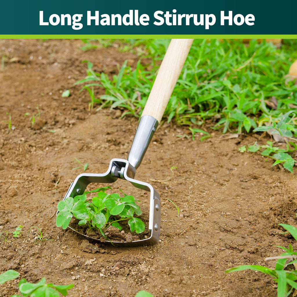 Berry&Bird Action Hoe, 63'' Stainless Steel Hula Stirrup Hoe, Wooden Grip