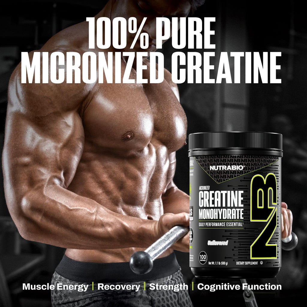 NutraBio Pure Micronized Creatine Monohydrate Powder Supplement, Unflavored, (500 g) - Supports Bulk Muscle Energy, Recovery, and Strength - HPLC Tested Creatine Powder Supplement for Men and Women