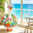 Ciyufavo 23 in Porch Goose Summer Outfit Bikini, Hawaiian Porch Goose Swimsuit Clothes Costume Accessories with Bow Glasses Swim Ring for 23" Summer Goose Garden Patio Statue Decor (Flamingos)