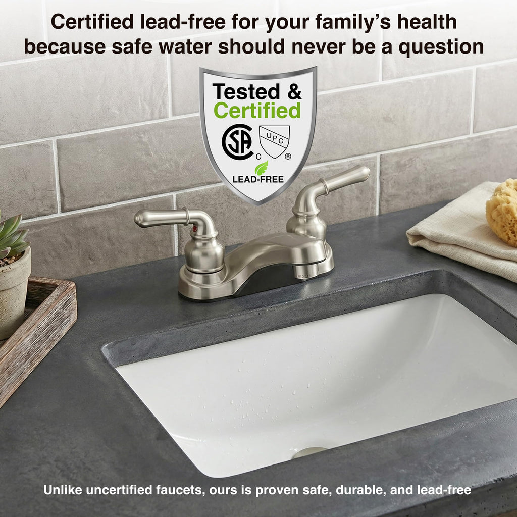 Pacific Bay Lynden Bathroom Sink Faucet - Metallic Plating Over Lightweight ABS Plastic (Brushed Satin Nickel) - 2 Pack