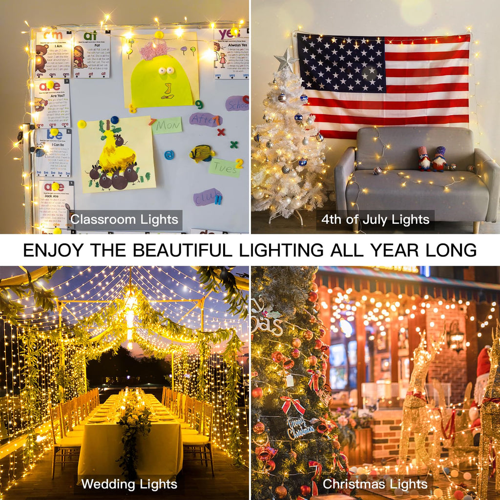 suddus String Lights Indoor Plug in 200 LED Christmas Lights Warm White