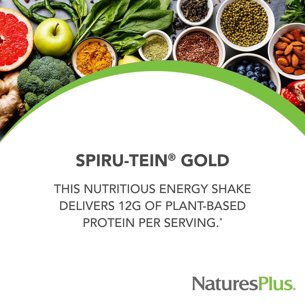 NaturesPlus SPIRU-TEIN GOLD, Vanilla - 1.03 lb - Plant-Based Protein Powder - Vitamins & Minerals for Energy - Vegetarian, Gluten Free - 13 Servings