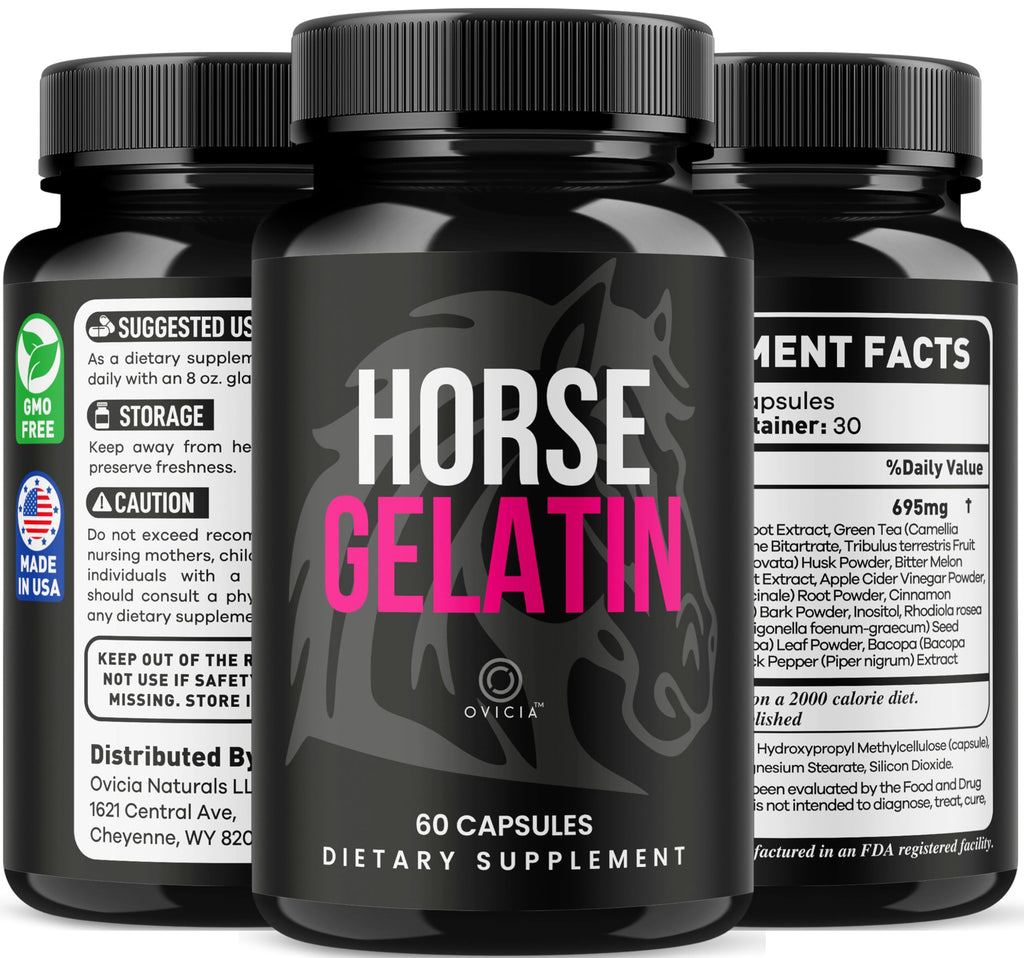 (5 Pack) Horse Gelatin Capsules - Official HorseGelatin Pill Advanced Premium Formula Support Maximum Strength, All Natural Ingredients Vitamin For Overall Health & Wellness, 300 Capsules For 5 Months