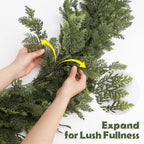 Pre-Lit Christmas Garland 9FT Decorations Real Touch Cedar Cypress Pine Greenery Artificial Green Christmas Garland with Lights for Mantle, Fireplace, Table, Stairs, Door, Indoor Outdoor Decorations