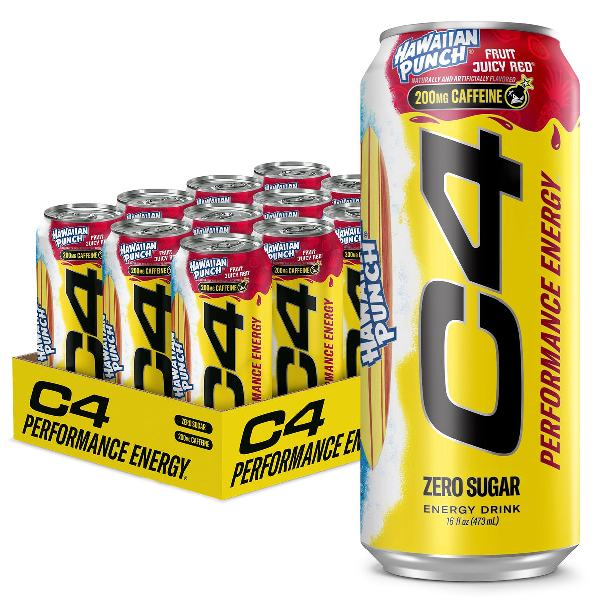 C4 Performance Energy Drink with Zero Sugar,Hawaiian Punch, 12pk