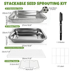 Amarys Hearth 2 Pack Stainless Steel Seed Sprouter Trays, 2-Tier Soil-Free Microgreens Growing Kit, Rust-Free Sprouting Tray with Mesh Pads for Sprouts Beans Alfalfa Wheatgrass (10.6" * 7.9" * 1.9")