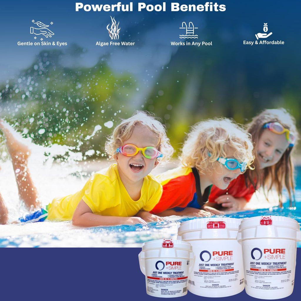 Pure + Simple | All-in-One Weekly Pool Treatment | Controls Algae & Clarifier for Swimming Pools with Copper-Based Formula | Ideal for Above Ground and Inground Use -5 lbs