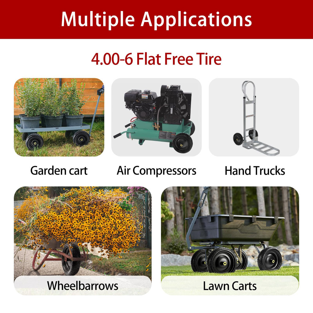 LTNICER 13" Flat Free Tires Compatible with Gorilla Carts,4.00-6 Solid Rubber Wheels with 5/8"Bearings,2.1"Offset Hub for Wagon Tire,Trailer Tire,Wagon Wheel Replacement,13 Trailer Tire Wheel(2-Pack)