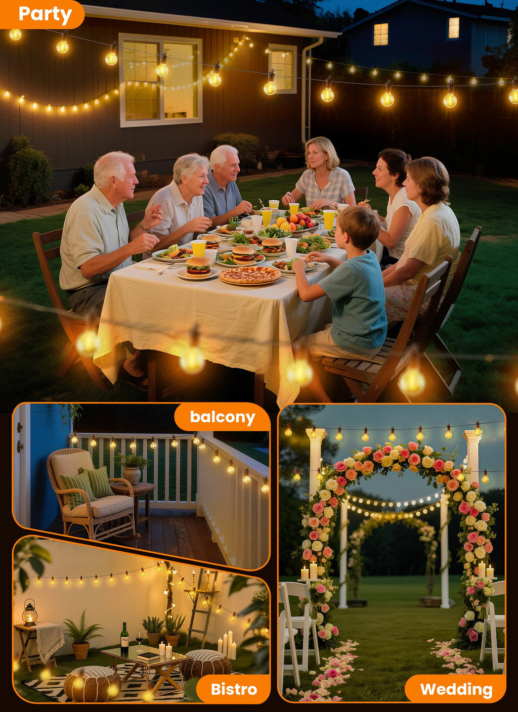SmartDawn Outdoor String Patio Lights, 200FT 100 LED Patio Lights Waterproof, Connectable Shatterproof Hanging Outside String Light for Backyard, Porch, Deck, Balcony, Garden, House Decor, 2200K