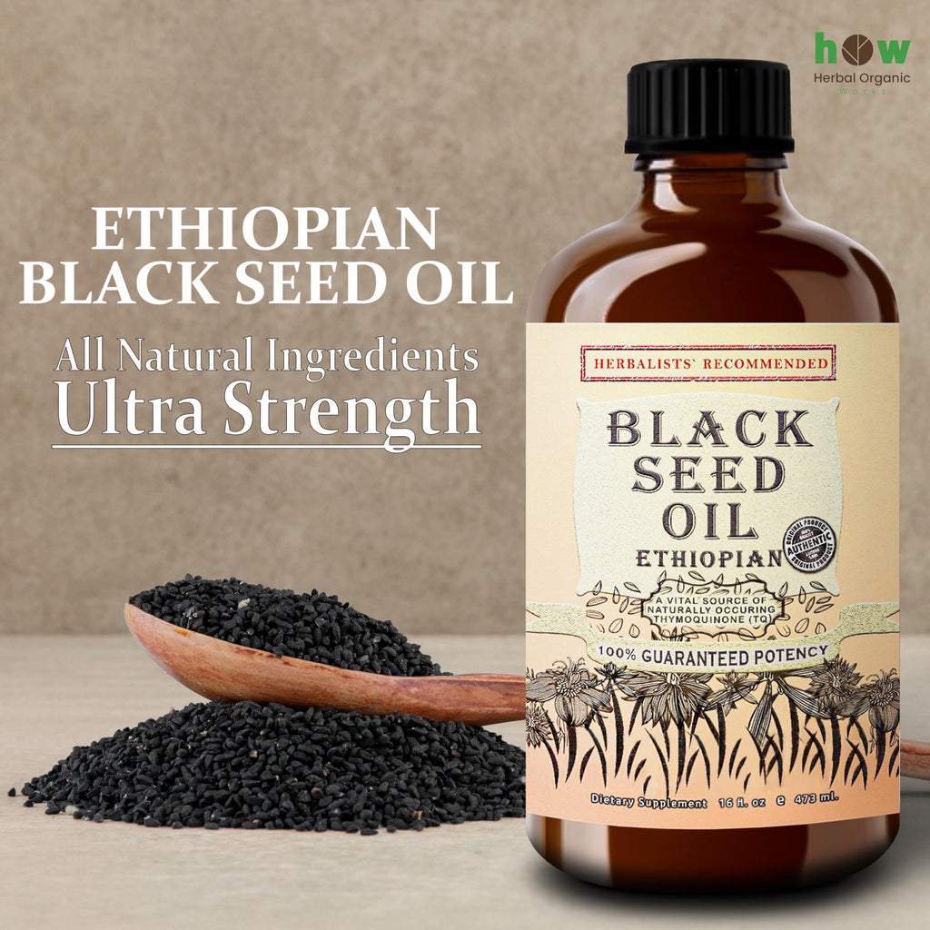 Ethiopian Black Seed Oil 16oz – Cold Pressed Nigella Sativa | High Thymoquinone 3.45% Black Cumin Seed Oil | 100% Pure Unrefined Liquid | Immune, Skin, Hair & Digestive Support | Large Glass Bottle