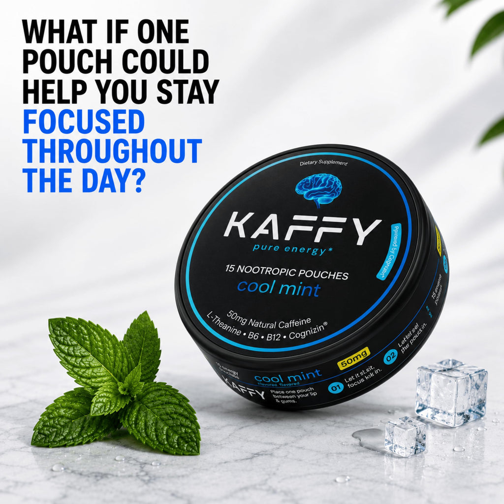 Kaffy Nootropic Caffeine Pouches with Cognizin & L-Theanine, 50mg Natural Caffeine Per Pouch, Nicotine-Free Energy & Focus Pouches, Coffee Alternative for Work, Travel & Daily Use, 75 Count Cool Mint