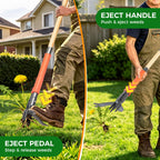 RexWeed Stand Up Weed Puller Tool, 4-Claw Steel Head Deep Root Extractor with Dual-Eject Design, Real Bamboo Long Handle & Metal Anti-Slip Pedal, No Bending Dandelion Remover for Garden Lawn Yard