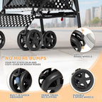 Magshion Compact Pet Stroller for Small-Medium Dogs/Cats up to 22lbs, 4-Wheel Lightweight Umbrella Shaped Portable Puppy Travel Jogger with Breathable Mesh, Cup Holder & Rear Storage, Black Polka Dots
