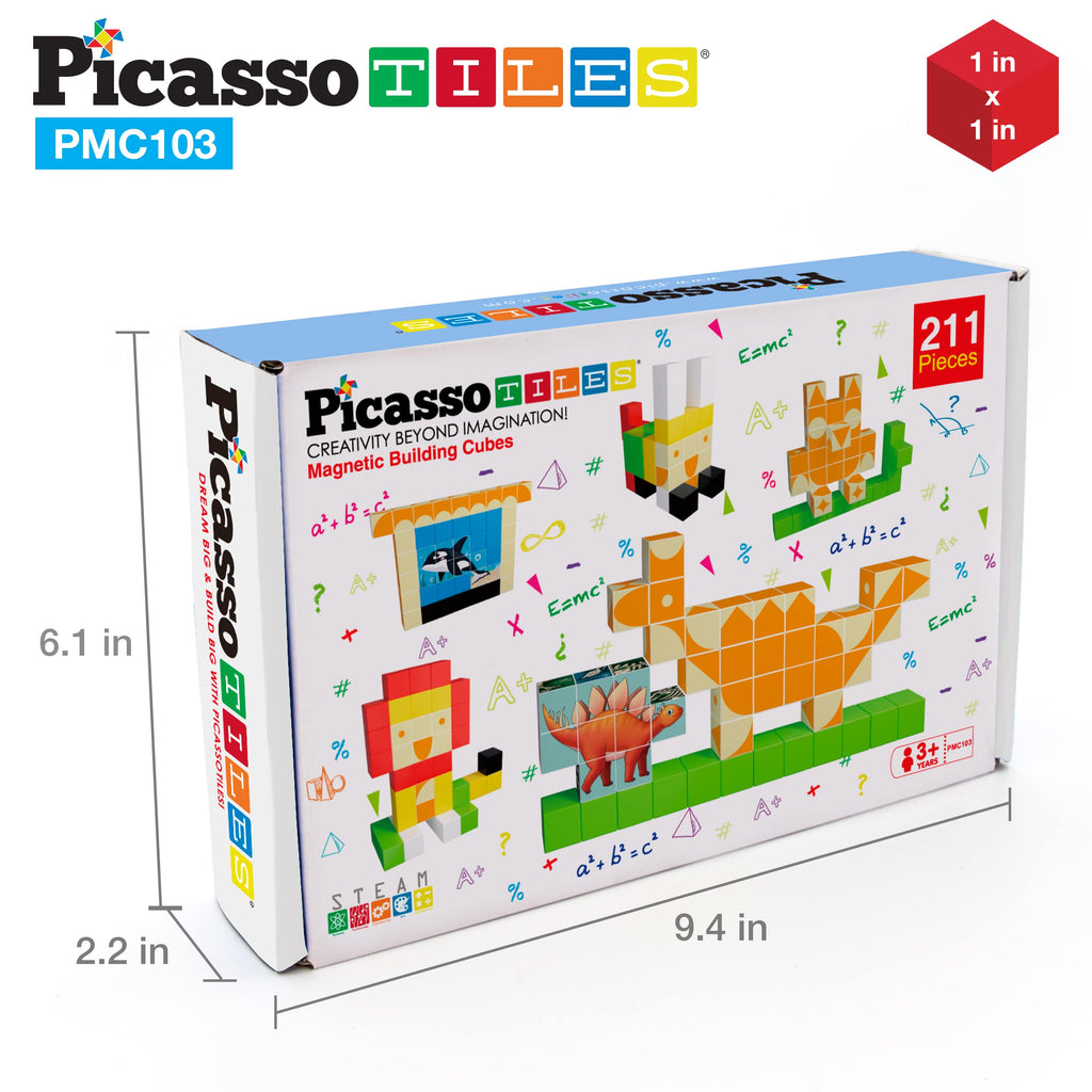 PicassoTiles 103 Pieces 1" Magnetic Toy Building Block Cubes Building Block, 3D Cube Construction Cubes Magnet Sensory Toys Gifts Educational with Free Idea Book for Kid, Boy, Girl & Toddler PMC103