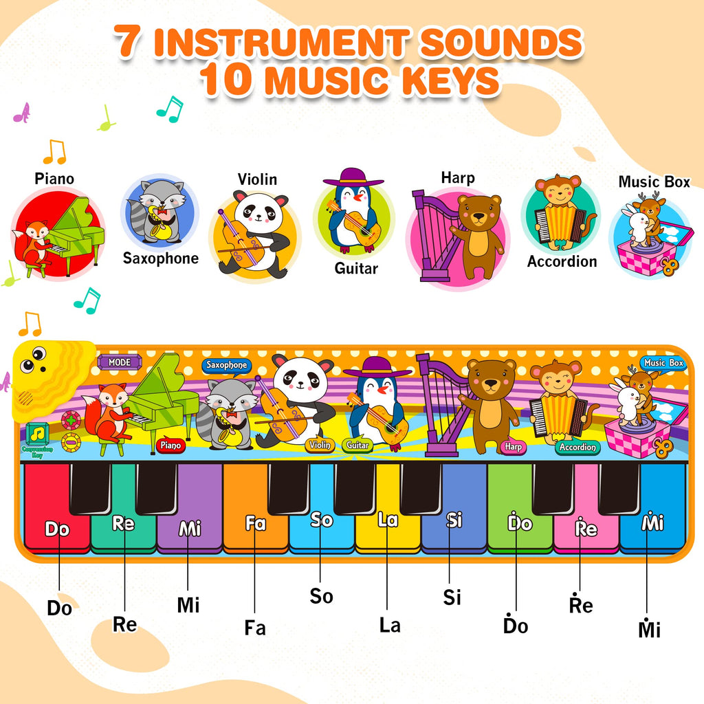 Kids Musical Piano Mats with 25 Music Sounds, Musical Toys Baby Floor Piano Keyboard Mat Carpet Animal Blanket Touch Playmat Early Education Toys for 1 2 3 4 5 6+ Years Old Girls Boys Toddlers