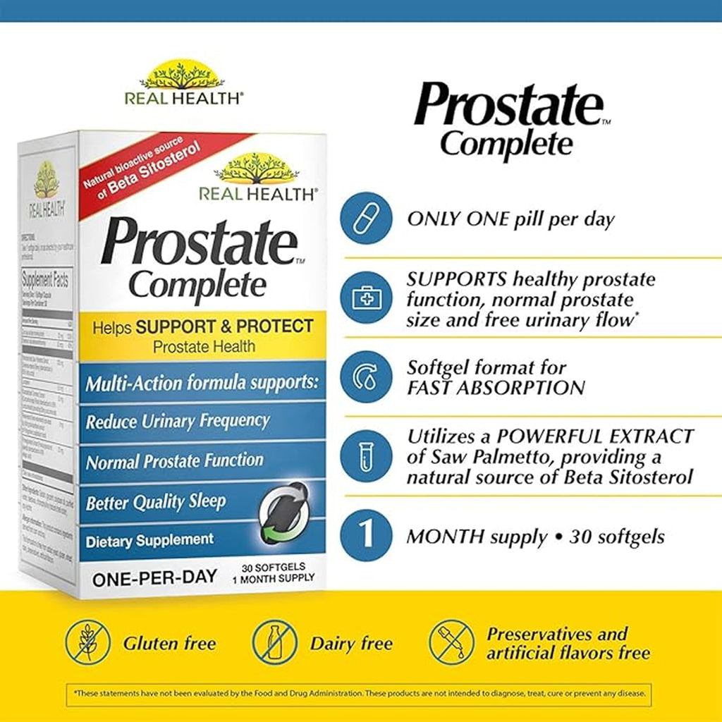 Real Health Prostate Complete - Prostate Health Supplements for Men, Saw Palmetto, One-per-Day Formula - 30 Count (Pack of 2)