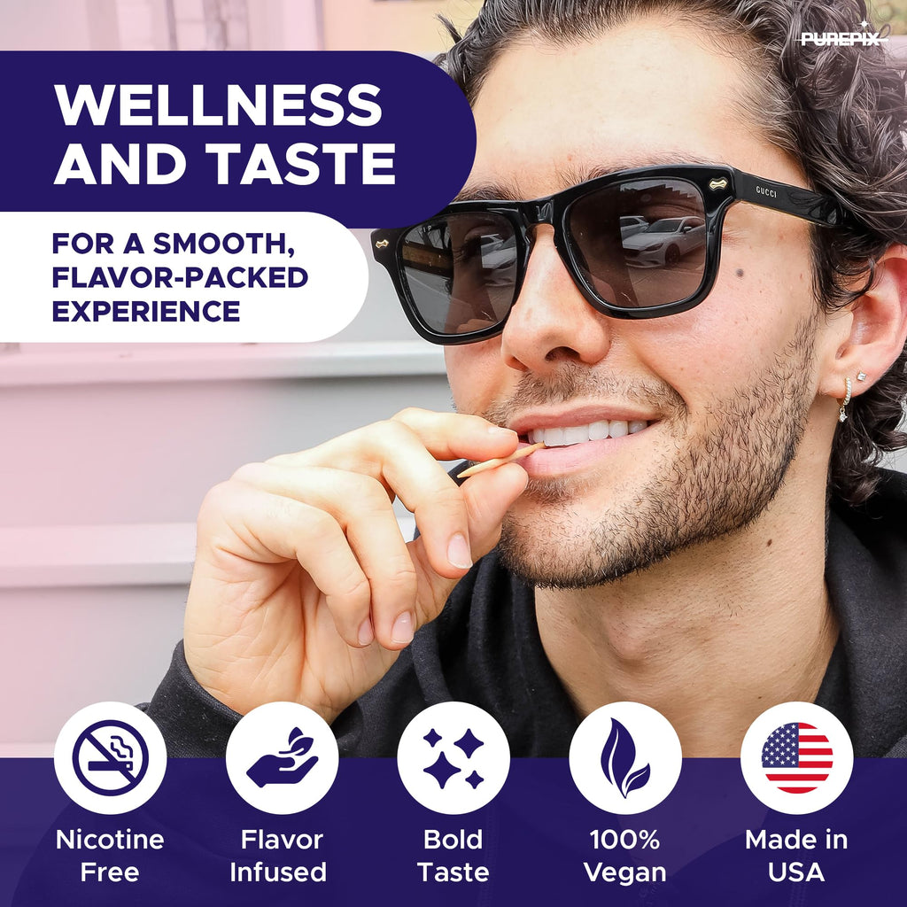 PurePix QuitPix Flavored Toothpicks to Quit Smoking – Nicotine Free Infused Toothpicks with L-Theanine & NAC, Extra Thick Oral Fixation Relief, 4 Flavor Variety Pack (80ct) Made in USA