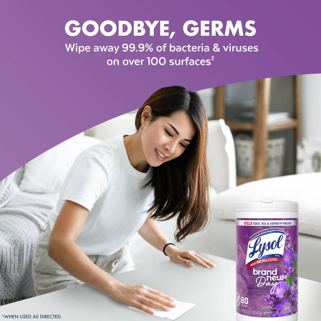 LYSOL Disinfecting Wipes, All Purpose Cleaner, Multi-Surface Antibacterial Cleaning Wipes, Household Cleaning Supplies, Dorm Essentials, Lavender + Mango Scents, 80 ct. (4 Pack)