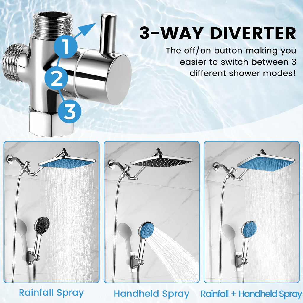RNDIOZD Shower Head with Handheld,11.8 Inch Large Rectangular Rain Shower Head with 5 Modes Handheld Spray Combo,Adjustable Double Shower Heads with Holder and 11'' Extension Arm,Chrome