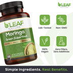 B’Leaf Nature 100% Pure Organic Moringa Oleifera Leaf Powder Capsules I Immune Support I 1000mg per serving I Gluten-Free Non-GMO I Superfood w/ Essential Vitamins & Amino Acids I 180 Veggie Capsules