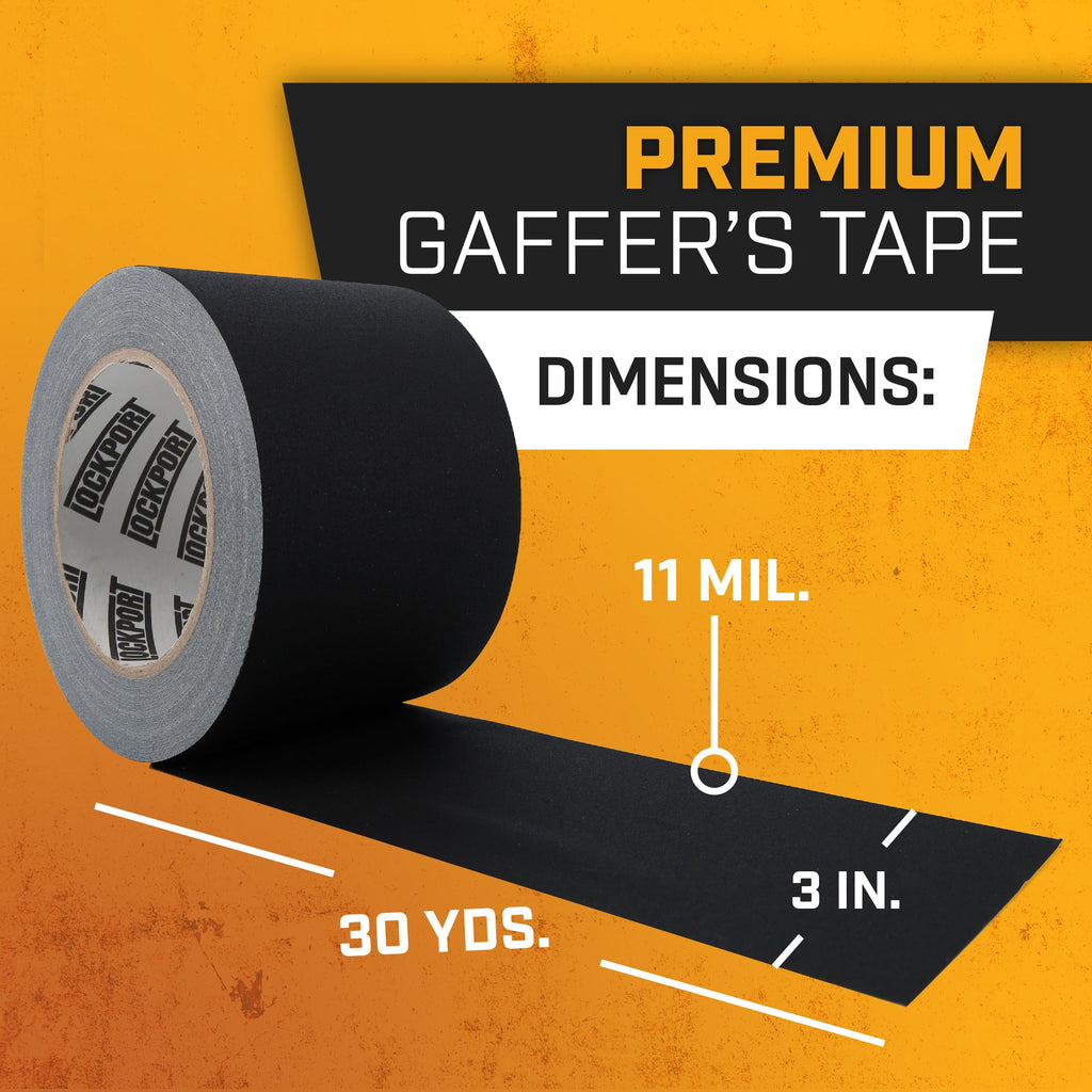 Lockport Black Gaffers Tape 3 inch x 30 Yards - 2 Pack Pro Black Gaff Tape - No Residue, Water Resistant, Non-Reflective, Easy Tear - Multipurpose