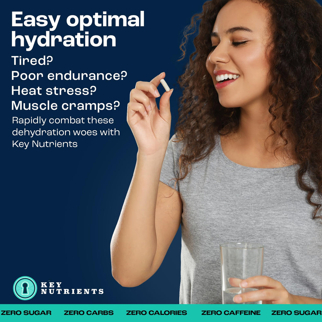 KEY NUTRIENTS Electrolyte Tablets, 200 Capsules, Salt for Dehydration, Fasting Electrolytes- Salt Pills with Electrolytes, No Sugar, Gluten Free Hydration Tablets Made in USA