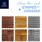 DECKIFY 9Pcs Premium Acacia Wood Interlocking Patio Deck Tiles, 12 x 12 x 0.9 Inch Outdoor Flooring, Waterproof for All-Weather Use – Striped, Golden Teak
