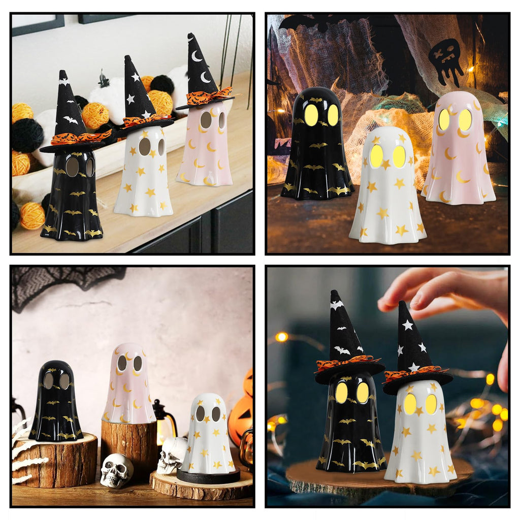 DAZONGE Set of 3 Halloween Ceramic Ghost Halloween Decorations Indoor