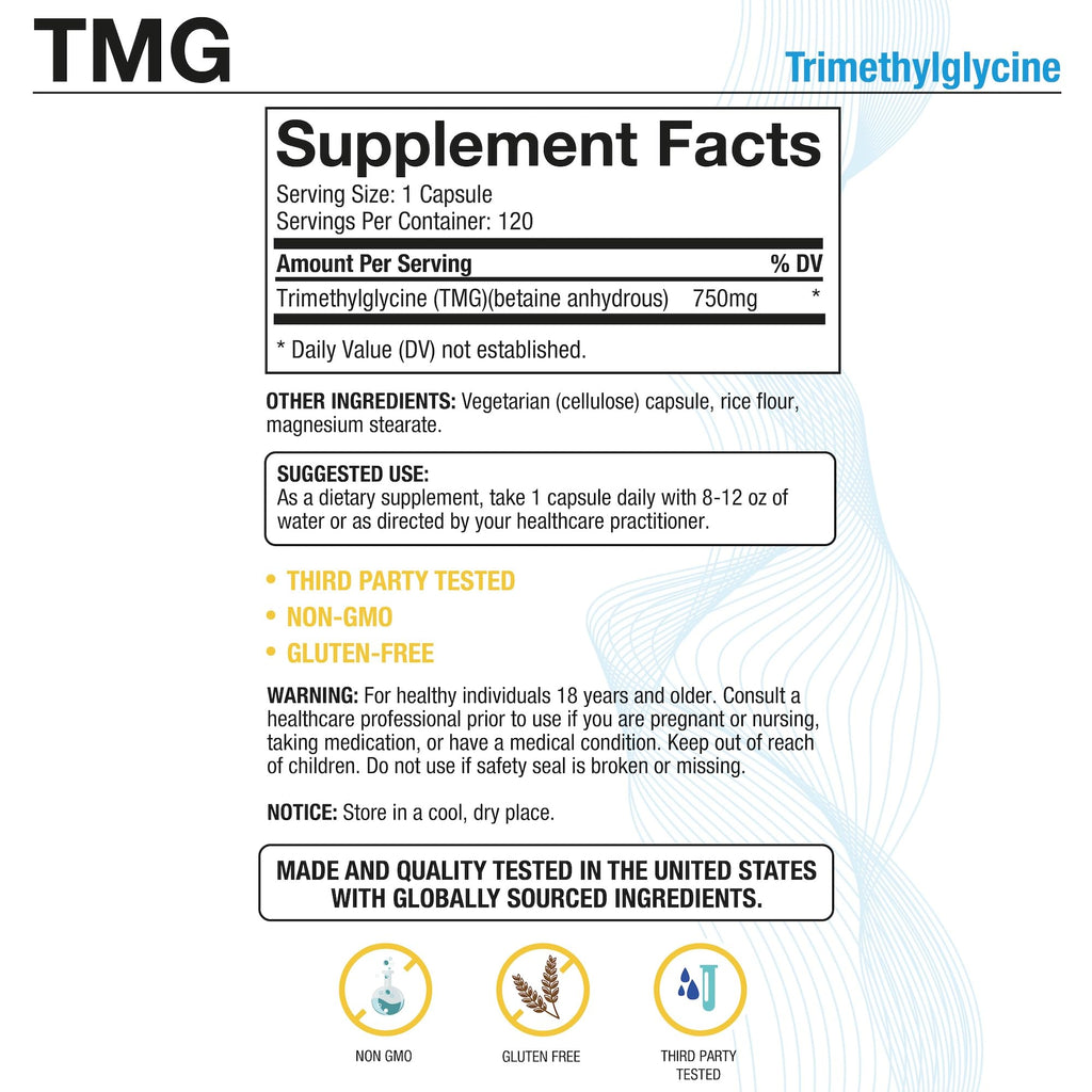 Puregen Labs TMG 750 mg – [High Potency] Trimethylglycine Supplement – Encourages Healthy Homocysteine Levels, Non-GMO, NO Gluten and Dairy - 2 Pack - Total 240 Vegetarian Capsules