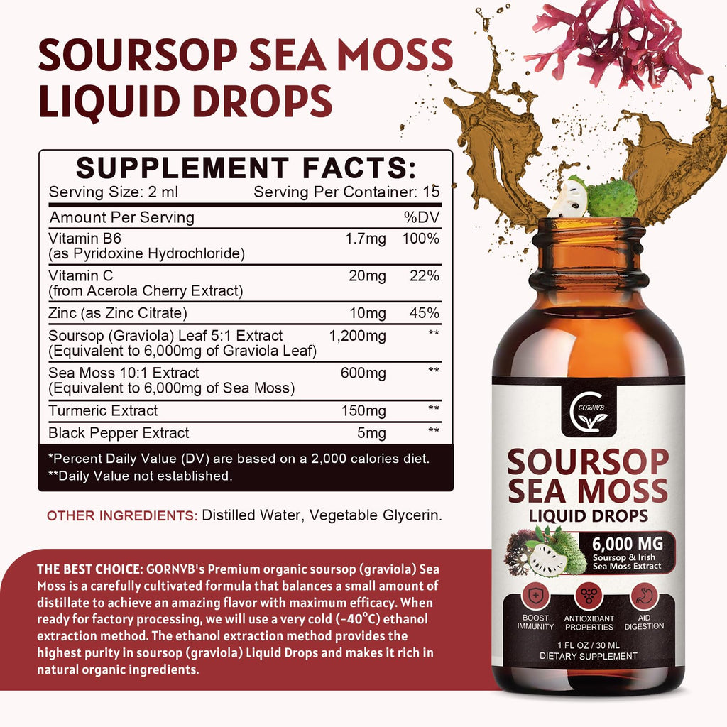 (2 Pack) Soursop Graviola Liquid Drop, Soursop Bitters Multivitamin Liquid with Sea Moss & Turmeric, 98% Absorption for Cell Support & Regeneration, Immune Boost and Liver, 1 Fl Oz