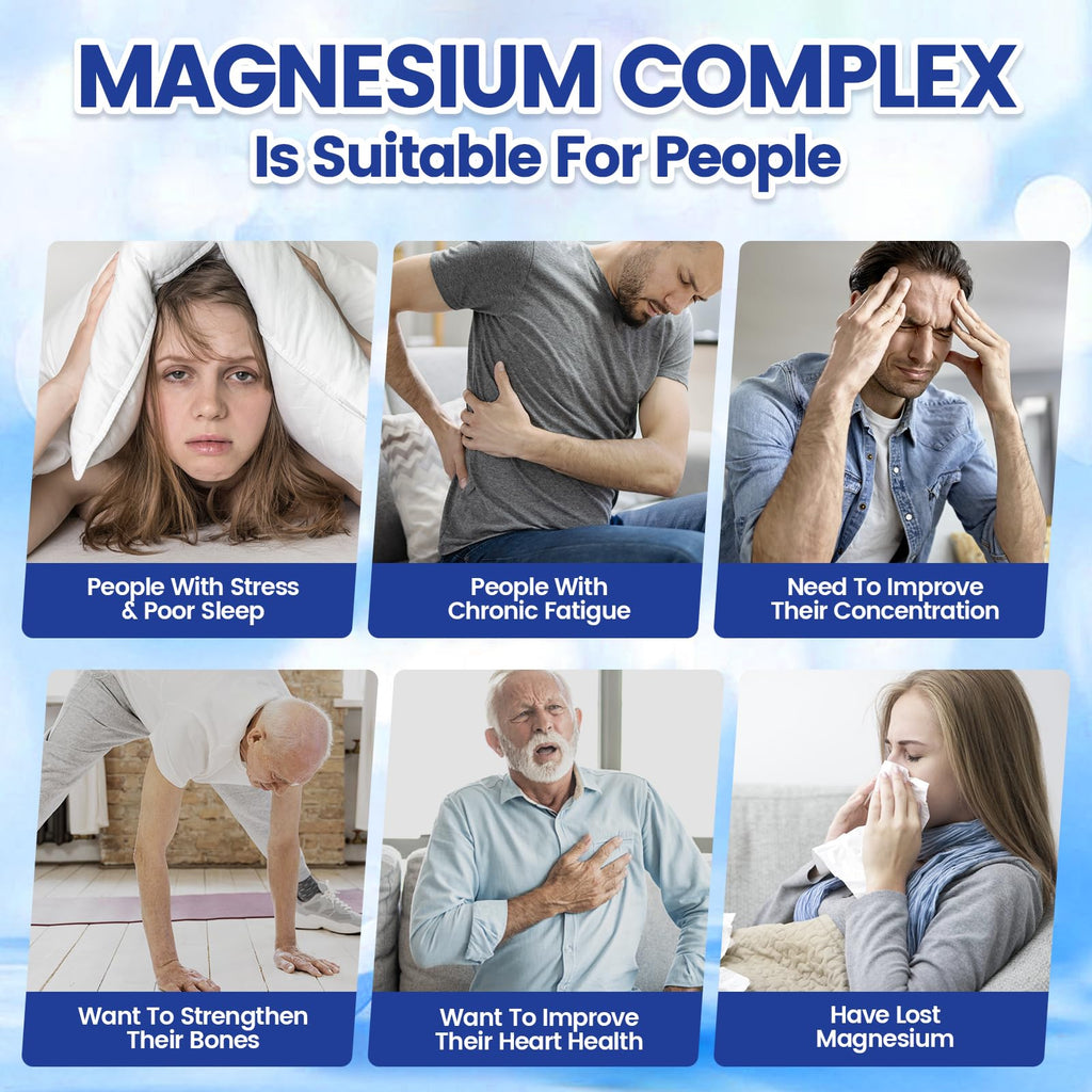 1000mg Magnesium Complex Capsules, 8 Elemental with Magnesium Glycinate, Citrate, Malate, Taurate, Oxide, Carbonate, Aspartate, Orotate for Bones, Muscle, Recovery, Energy, Vegan Non-GMO, 2 Bottle